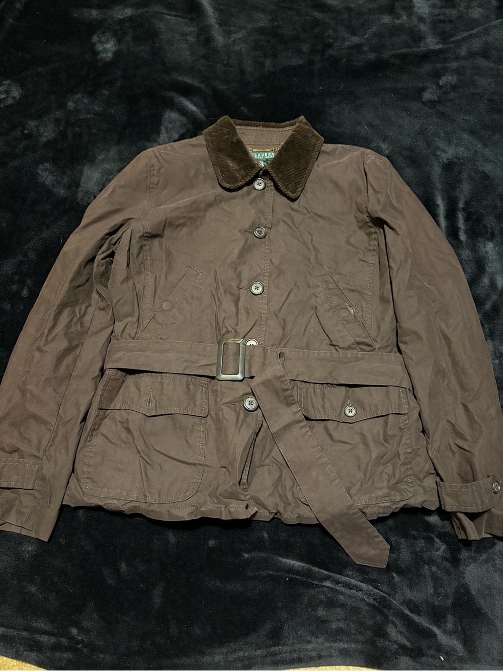 Vintage- Ralph Lauren Brown Belted Field Jacket with Corduroy Collar